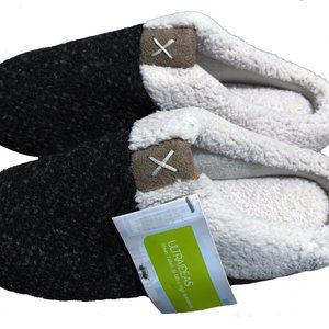 ULTRAIDEAS Women's Fuzzy Wool-Like House Shoes with Memory Foam (7-8, Black)